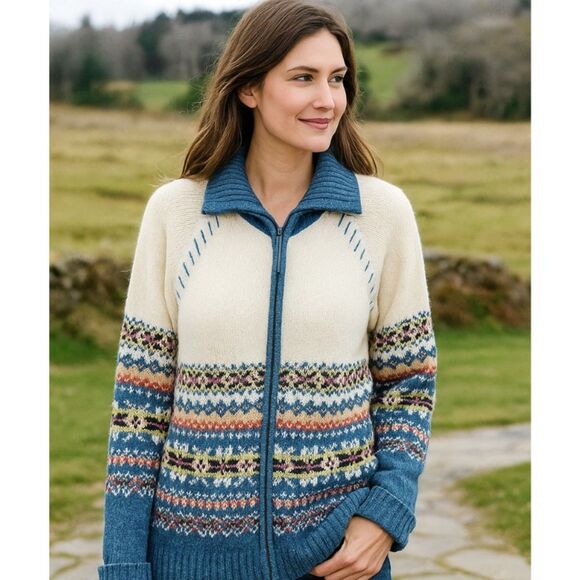 Sweaters - Tiara International Cardigan Sweater Womens L VTG Fair Isle Cotton Cottagecore